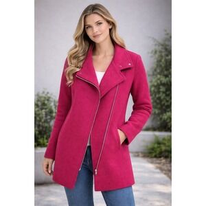 LOFT Ann Taylor "Cherry Jam" Wooly Funnel Neck Moto Zip Soft Coat size XS‎